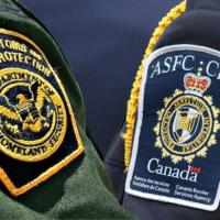 Shoulder patches of US and Canadian border agents