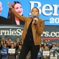 Alexandria Ocasio Cortez campaigning for Bernie Sanders